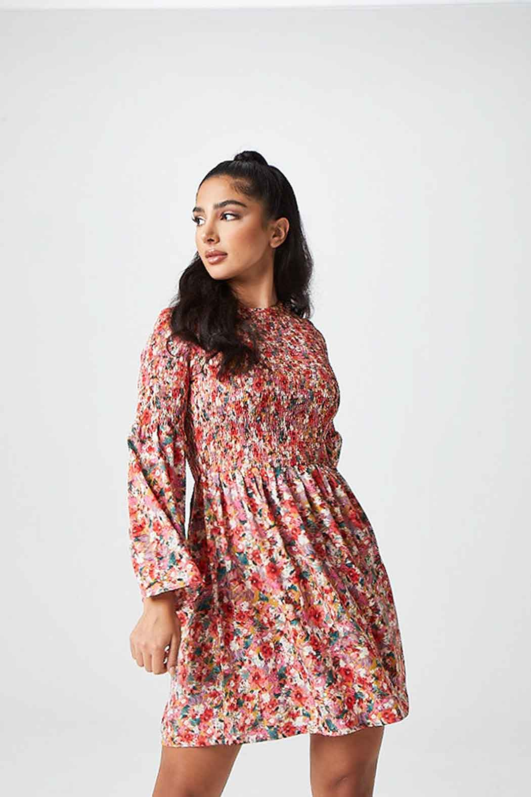 Freesia Floral Ruche Dress