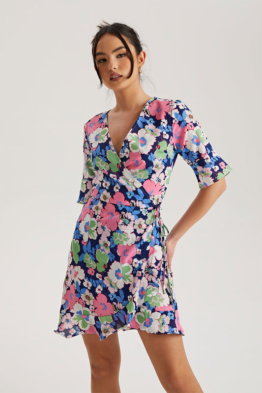 Lex Floral Mini Wrap Dress