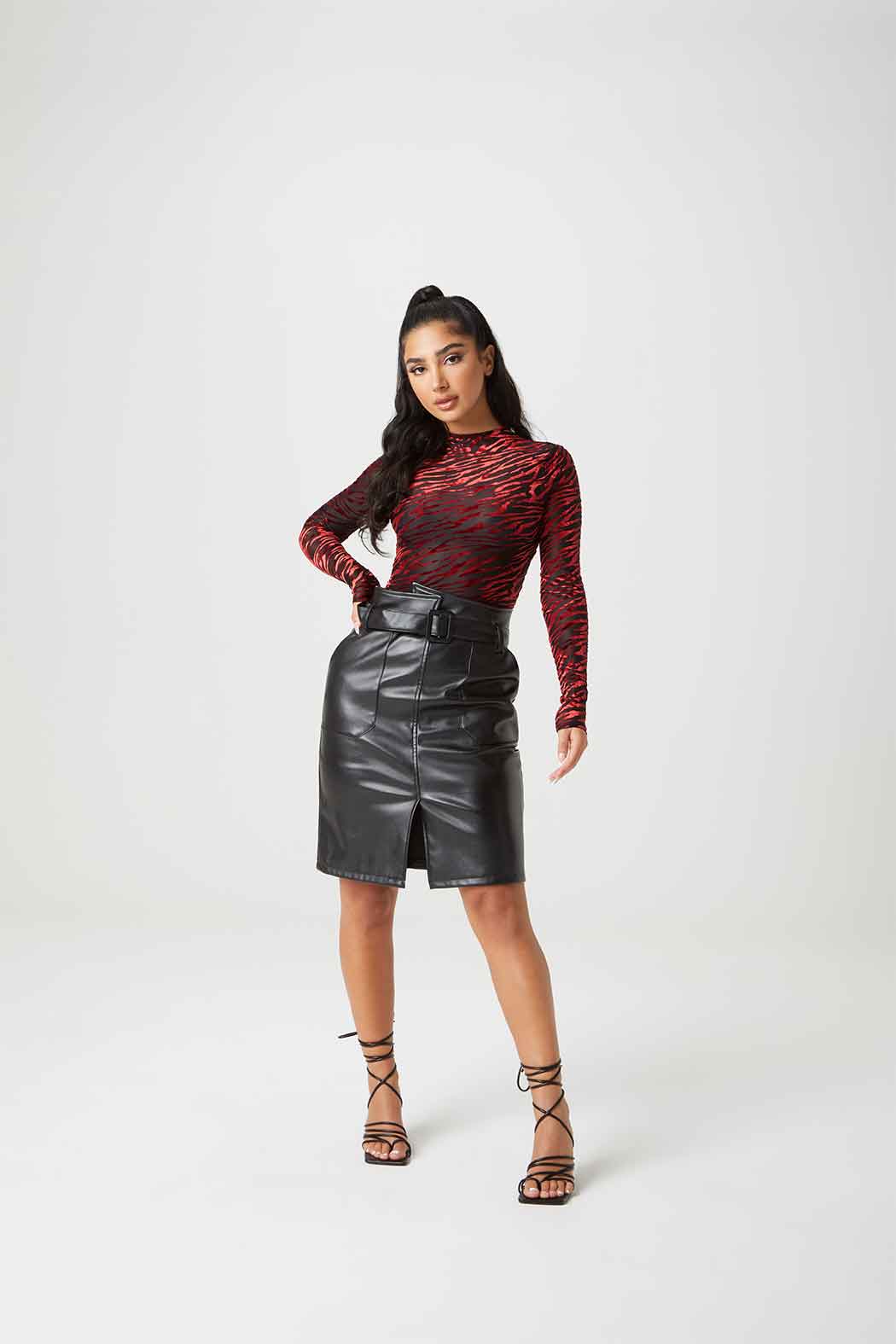 Lovato PU Belted Midi Skirt