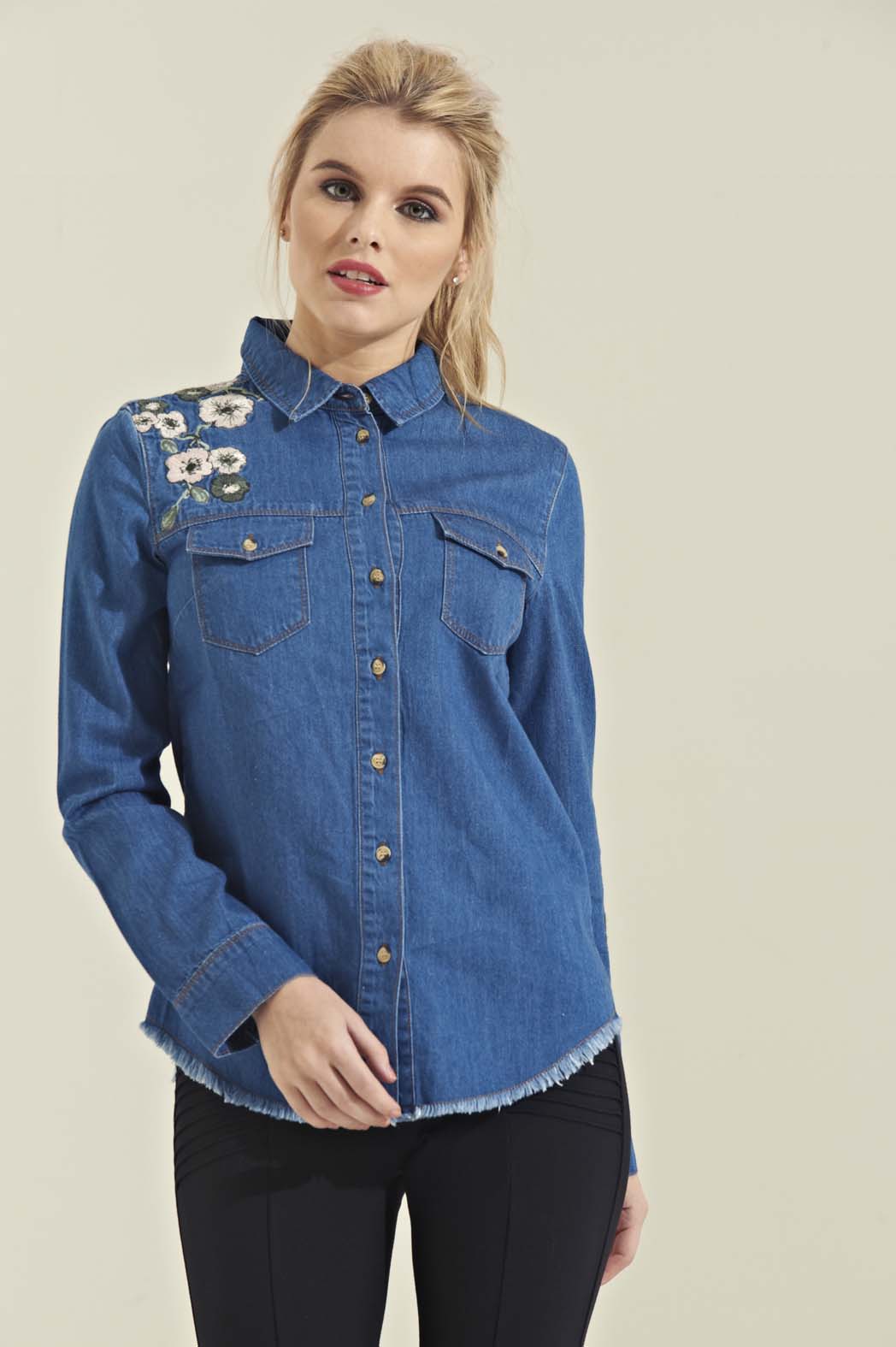 Hawaii Embroidered Denim Shirt