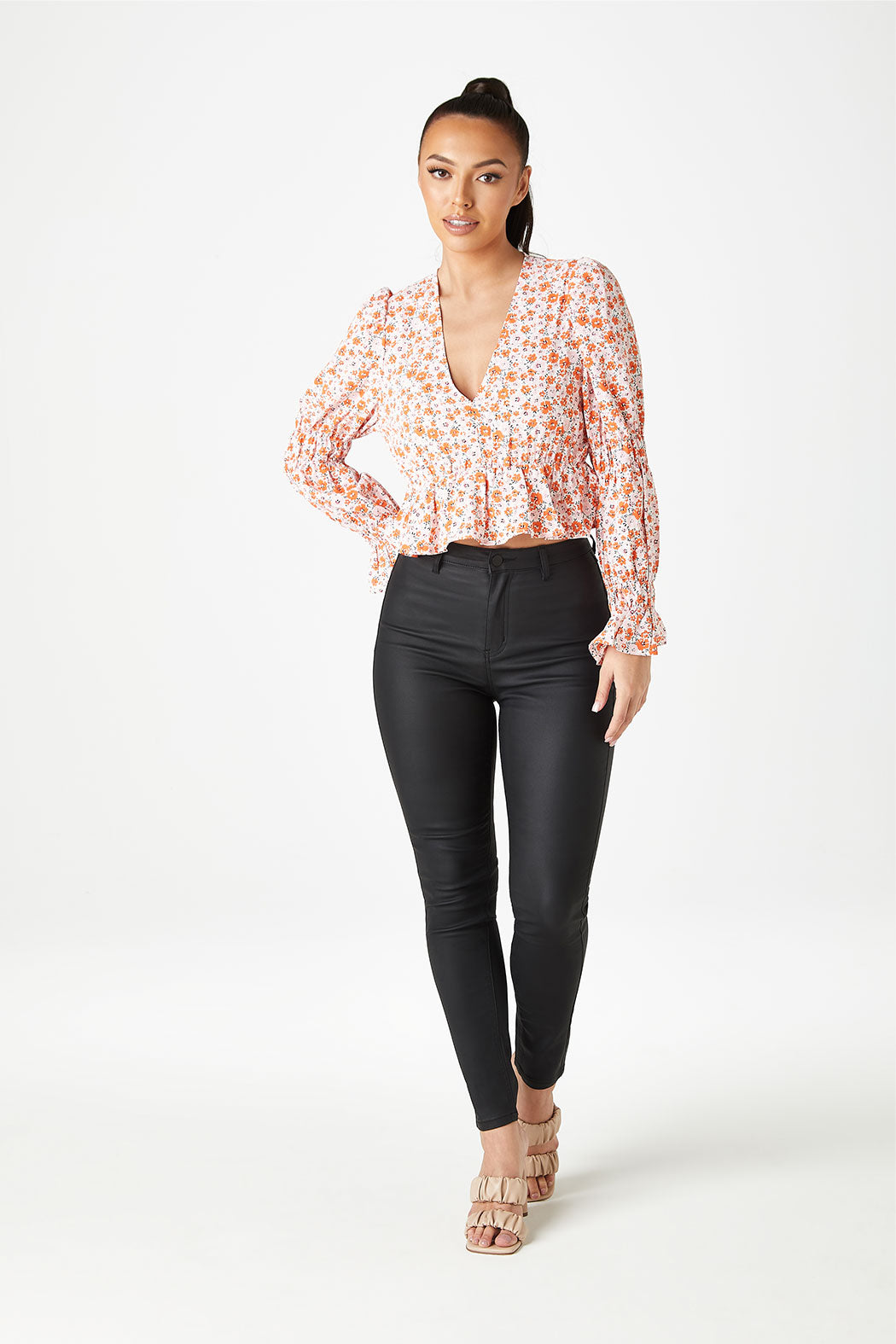 Virgina Ruched Sleeve Peplum Blouse