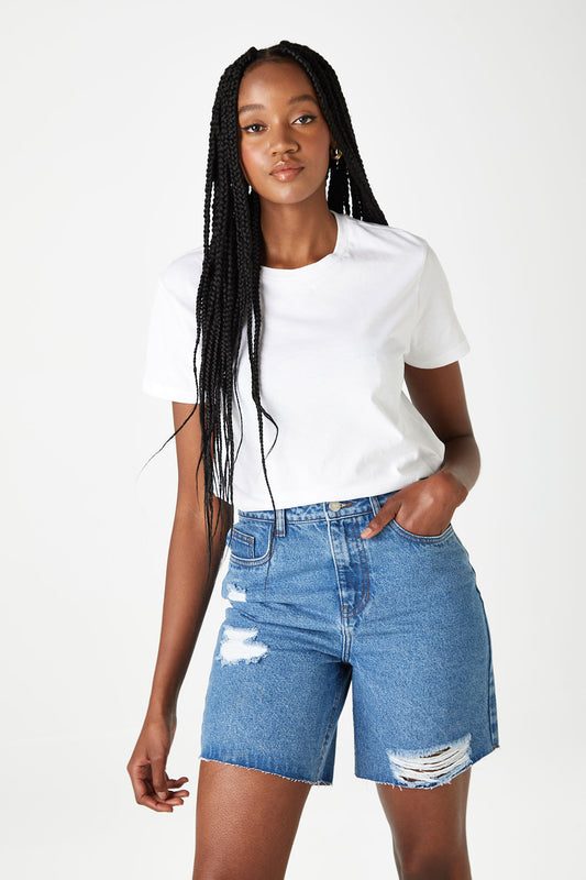 Florence Blue High Waisted Ripped Longline Short