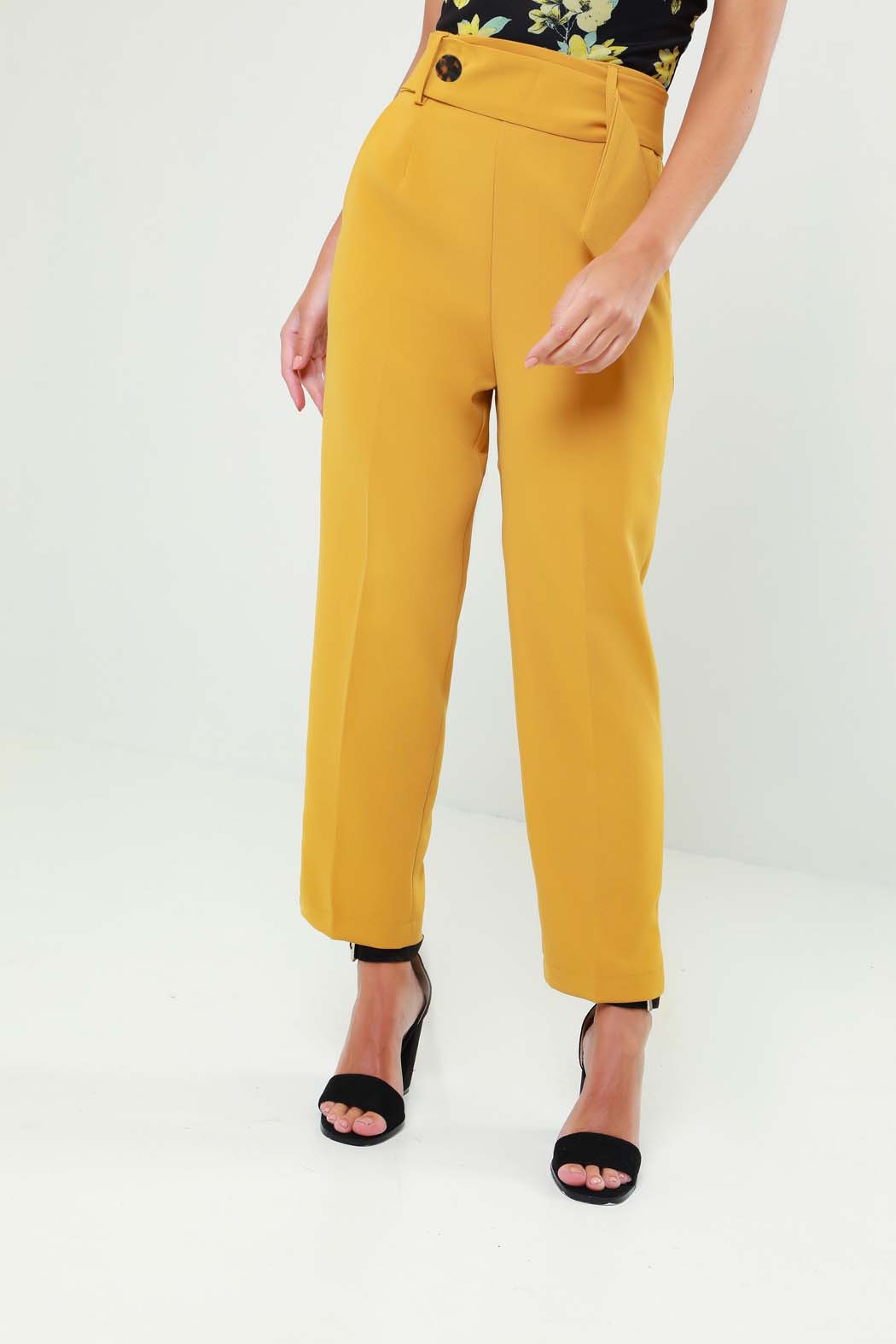 Lindsey Contrast Button Belted Tapered Trouser