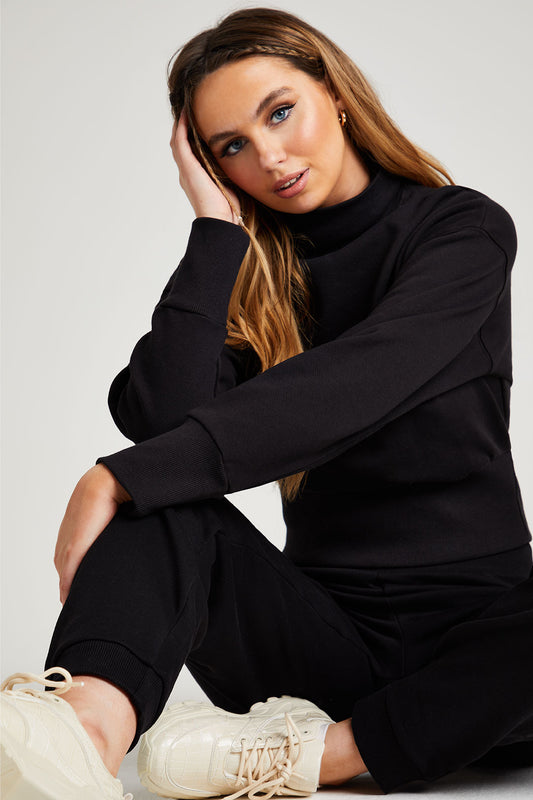 Recycled Amerie Black Waist Detail High Neck Sweater