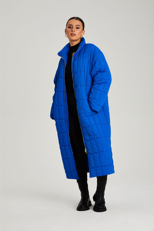 Cobalt Blue Longline Quilt Coat