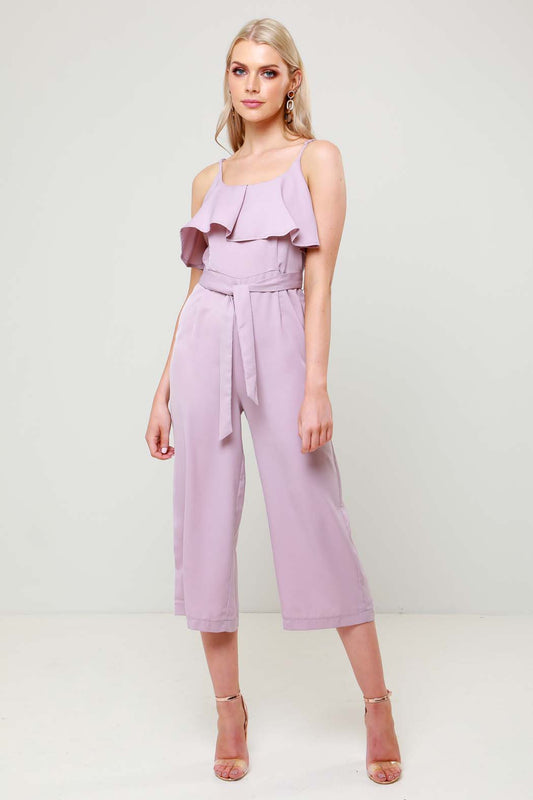 Cicely Pink Ruffle Detail Wide Leg Jumpsuit