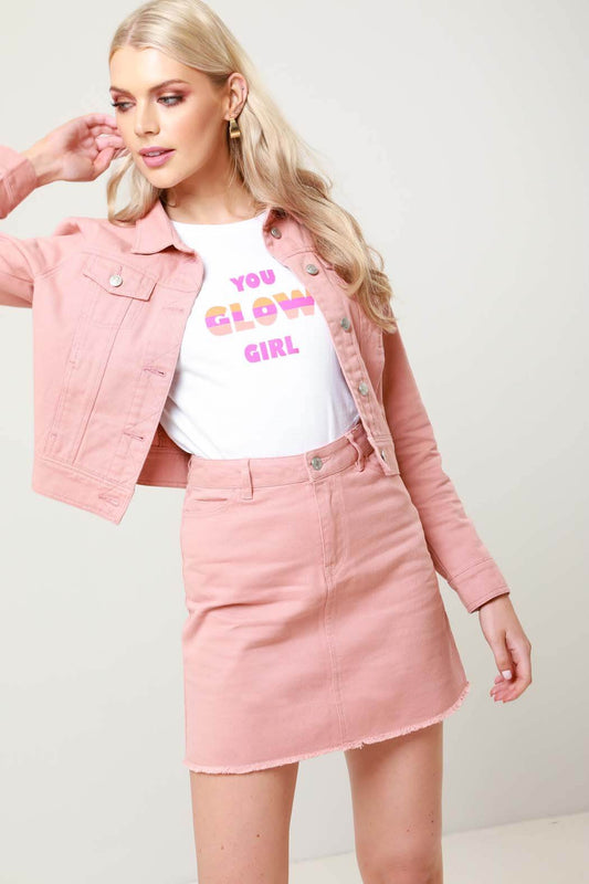 Pink Miami Denim Mini Skirt