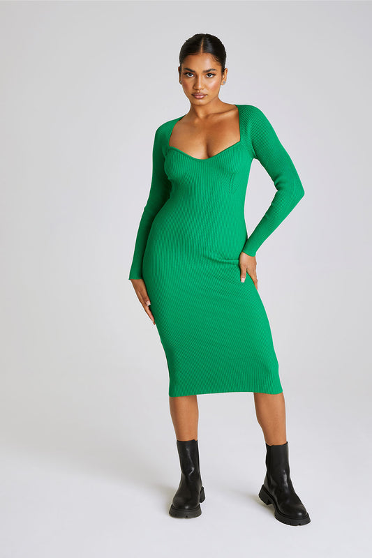 Petite Green Square neck Dress