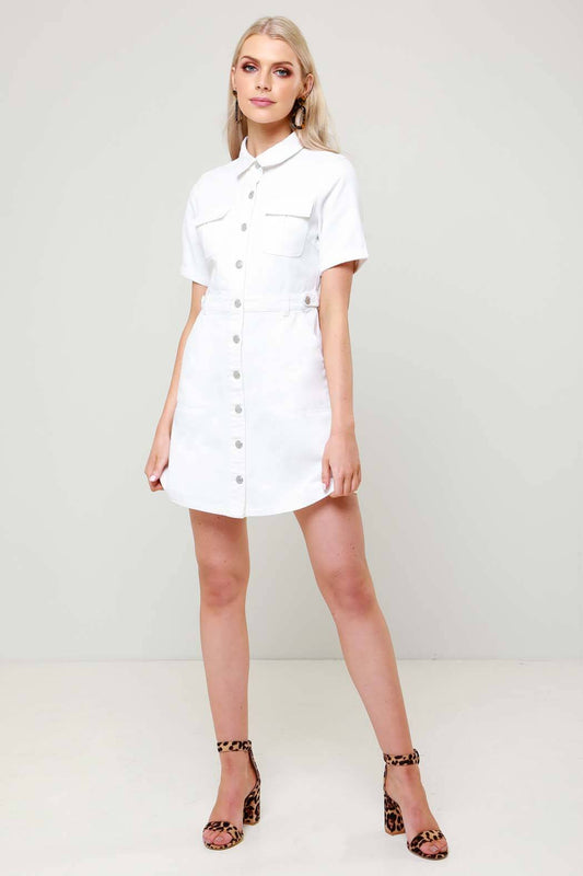 Havana White Denim Cargo Shirt Dress