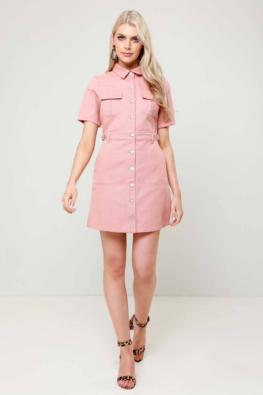 Havana Pink Denim Cargo Shirt Dress
