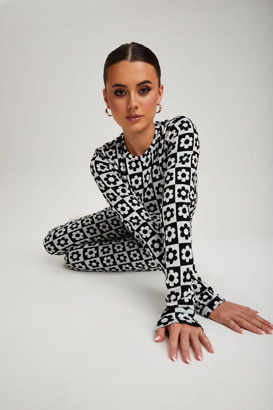 Mono Floral Jacquard Top