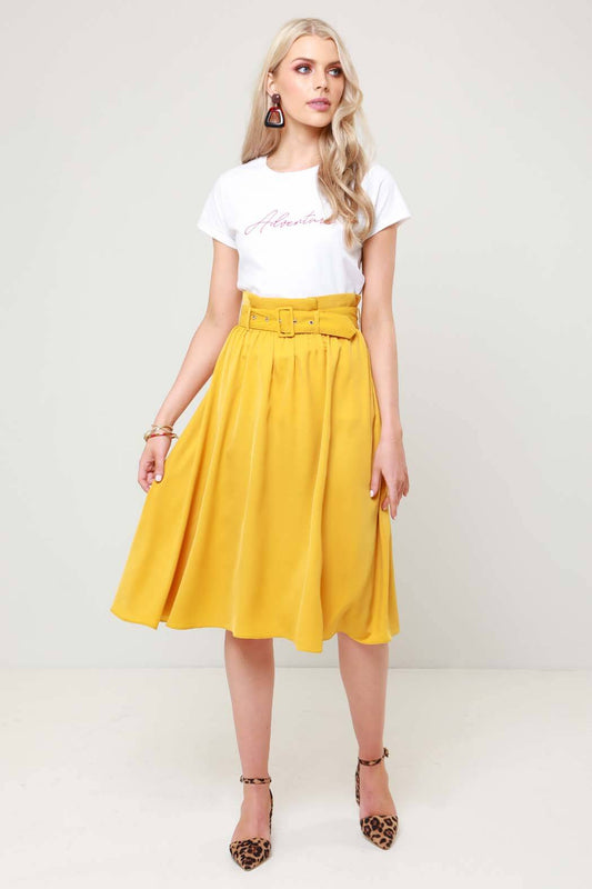 Yellow Katrine Self Belt Midi Skirt
