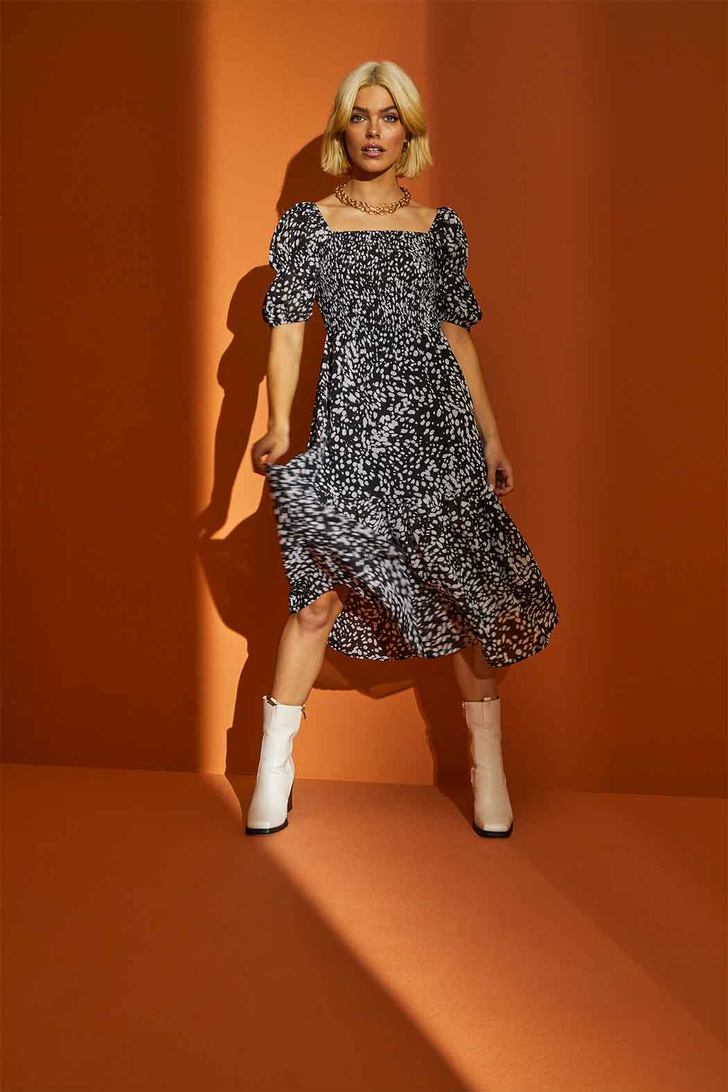 Lucia Sheered Puff Sleeve Dress