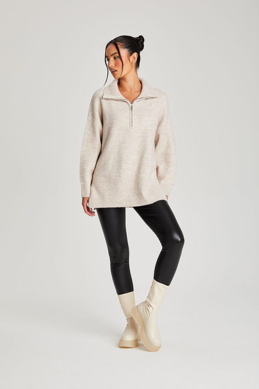 Plain Oversized Half Zip Jumper