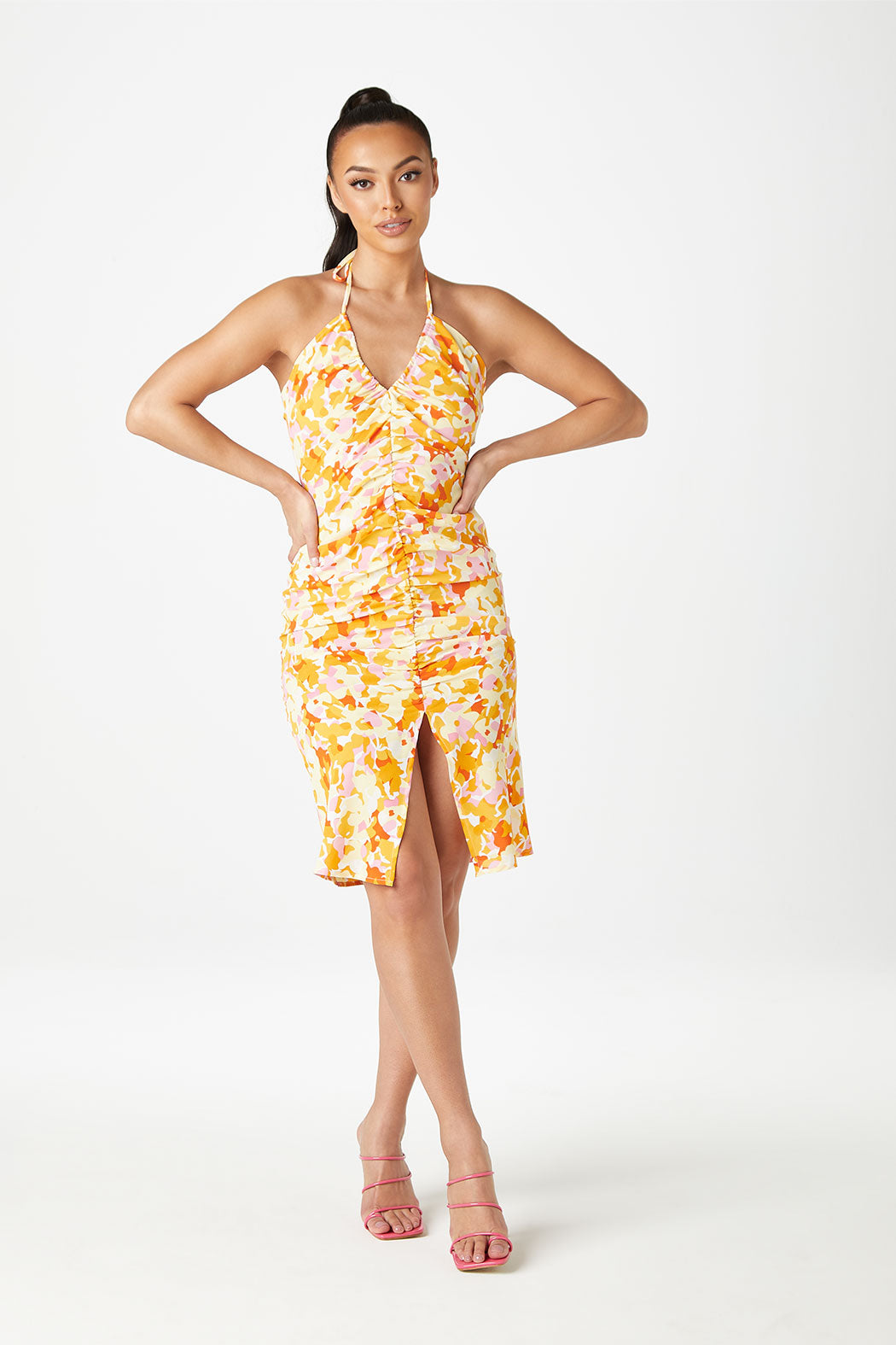 Halter Ruched Slip Dress