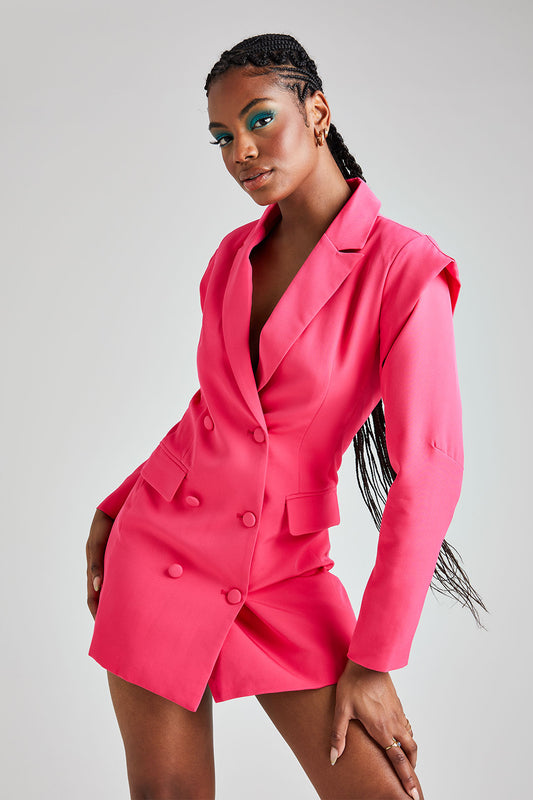 Pink Power Shoulder Blazer Dress