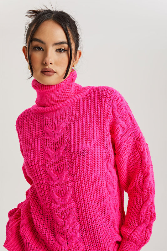 Bright Pink Roll Neck Jumper
