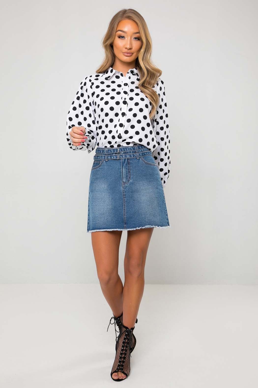 Rae Belted Raw Hem Denim Mini Skirt