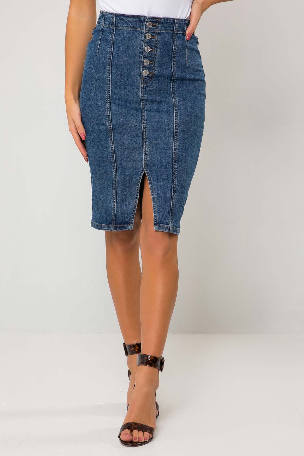 Hestia Button Up Denim Pencil Skirt