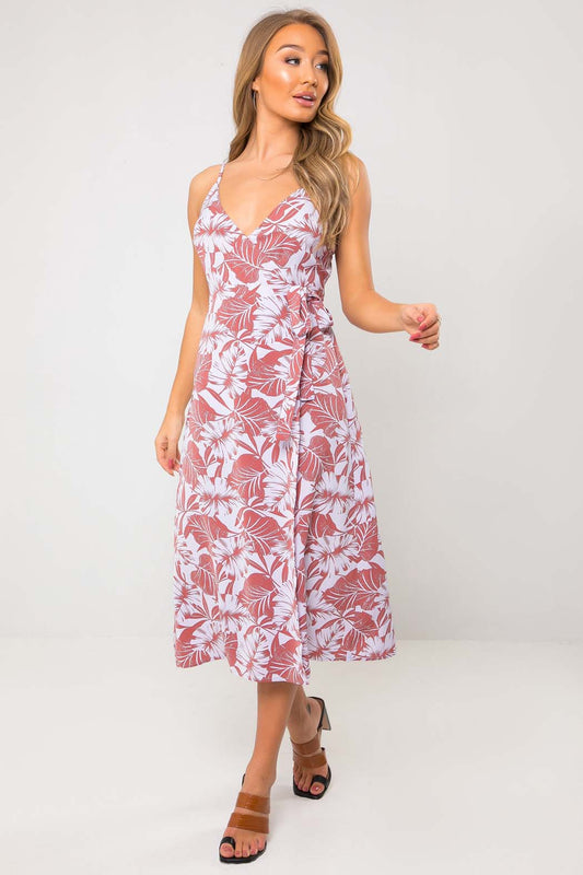 Nico Lilac Palm Print Cami Wrap Midi Dress
