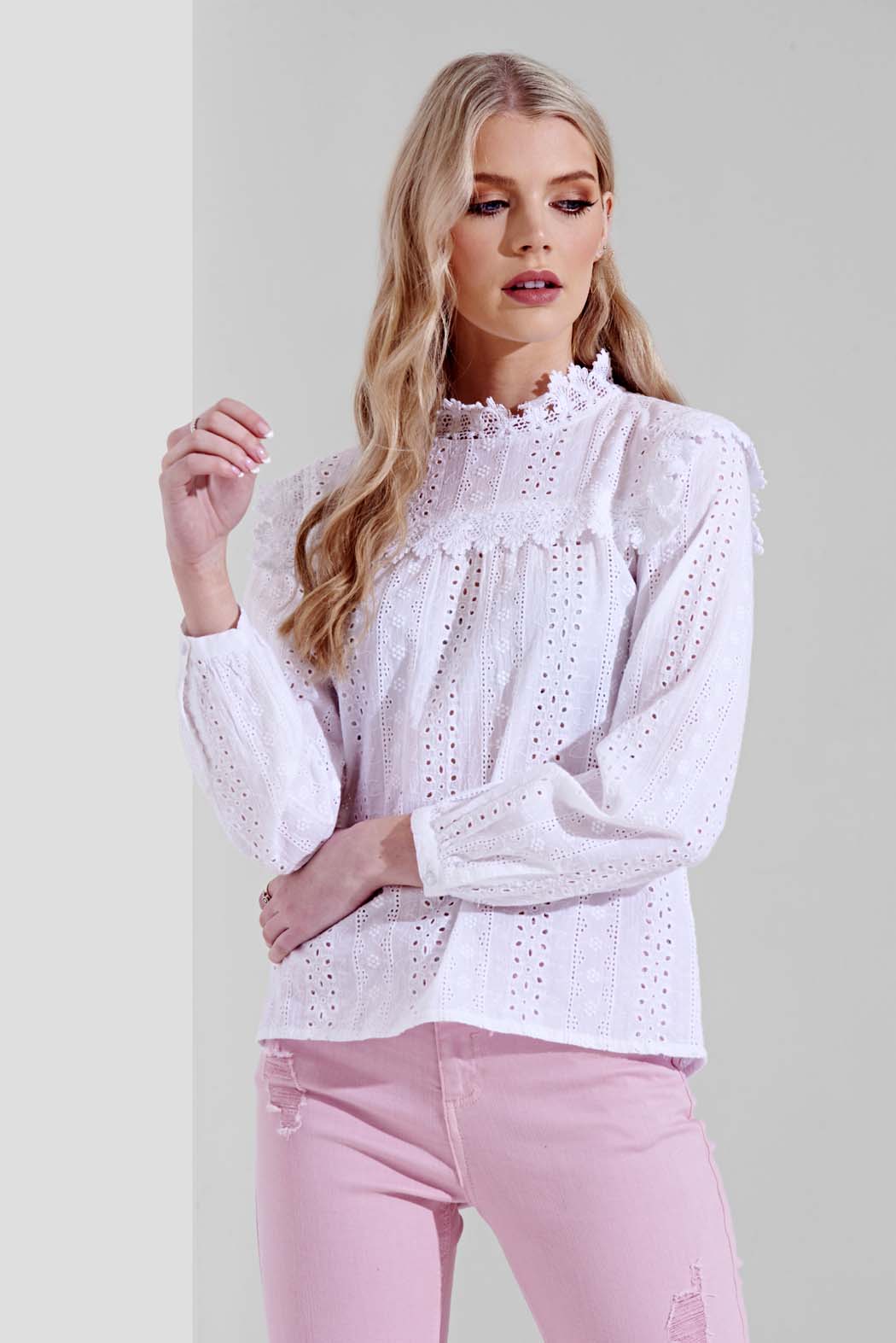 York Crochet Trim Broderie Top
