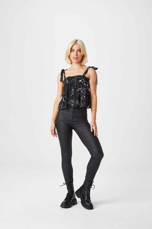 Alyssa Black Leather-Look Skinny Jean