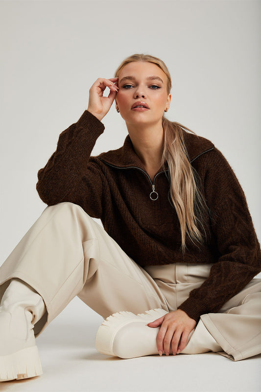 Chocolate Cable Half Zip Jumper