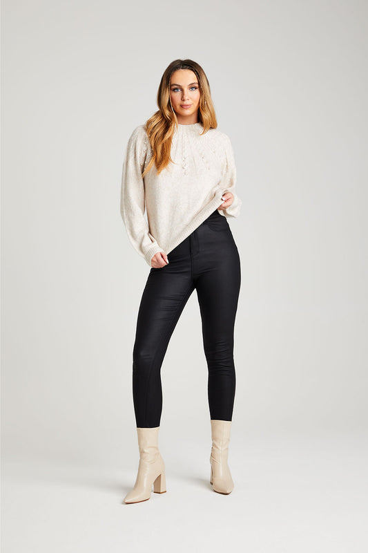 Black Leather-Look High Waist Skinny 'Shaper' Jean