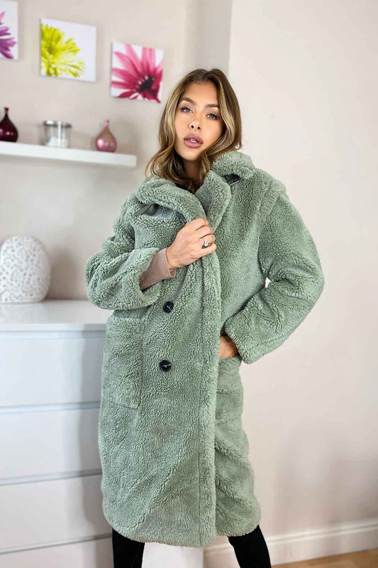 Fulham Green Long Line Teddy Borg Jacket