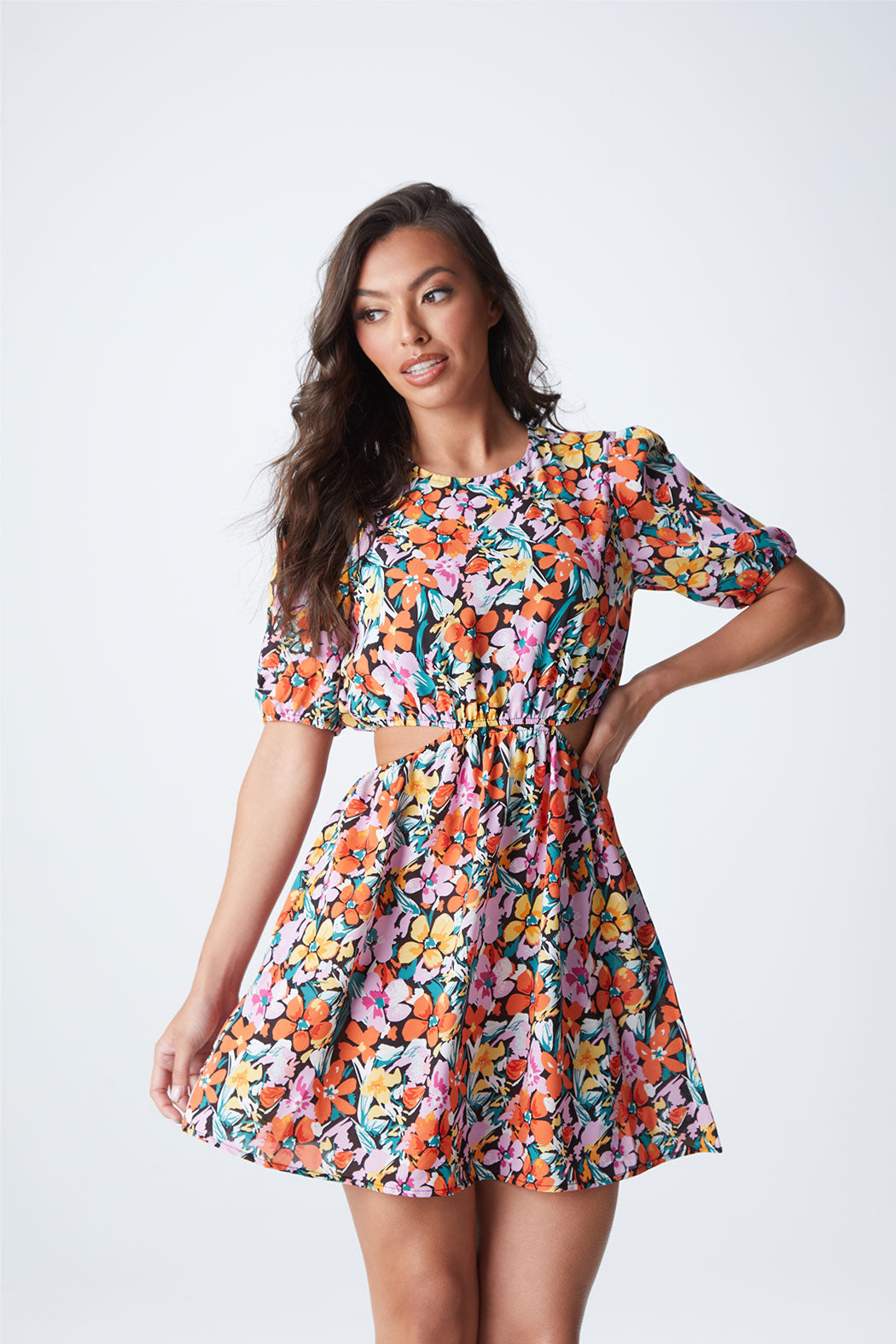 Floral Cut Out Mini Dress